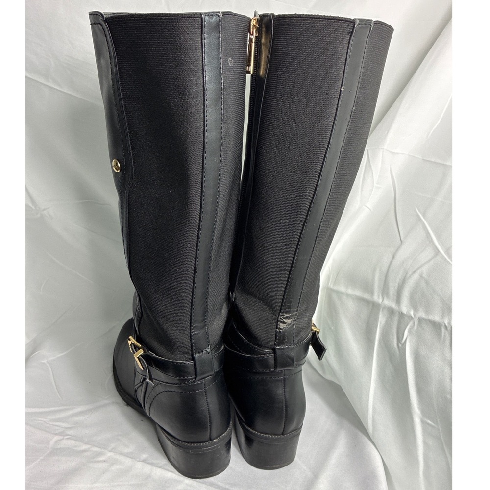 Tommy Hilfiger Womens Black Tall Riding Boots Mixed Media Buckle Size 8.5M - Picture 4 of 9